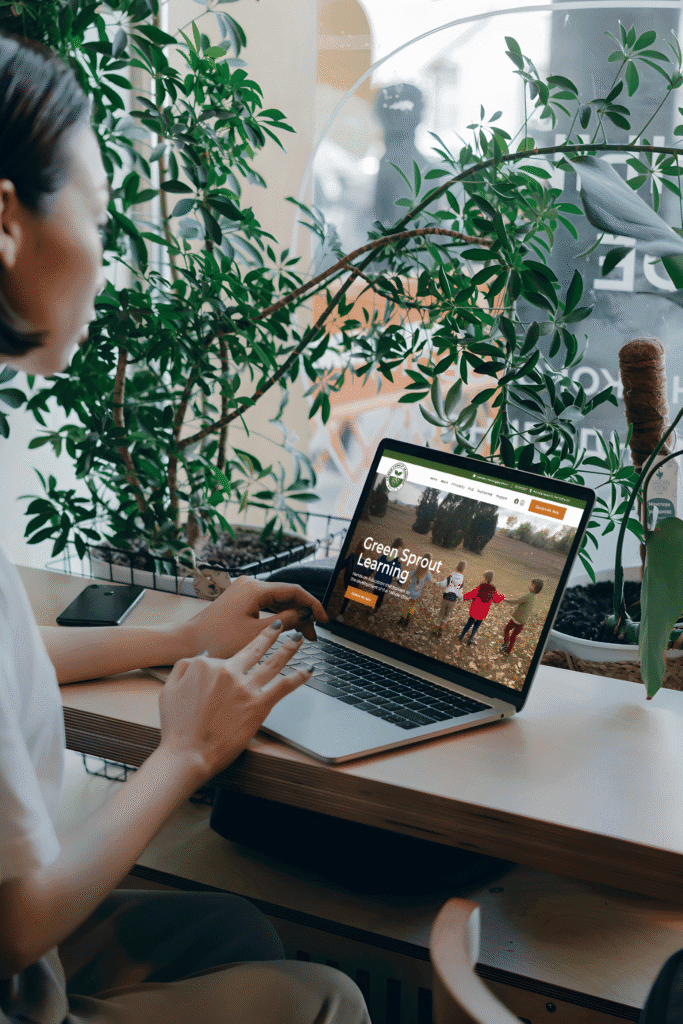 Green Sprout Learning homepage on screen, a website designed by Telos Creative