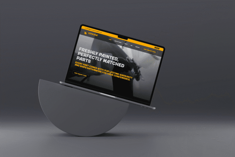 Genuine OEM Painted Parts website on a laptop, an SEO client of Telos Creative