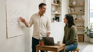 A StoryBrand Certified Guide walking a business owner through a simple message plan