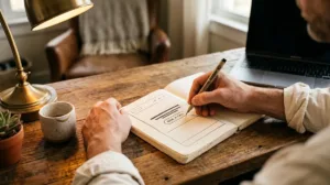 A StoryBrand website wireframe sketch with a clear headline and one call to action button