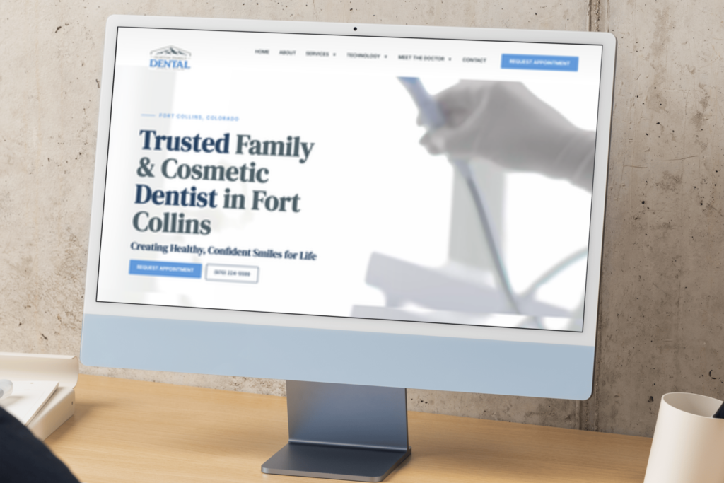 Horton Family Dental homepage on screen, a website designed by Telos Creative